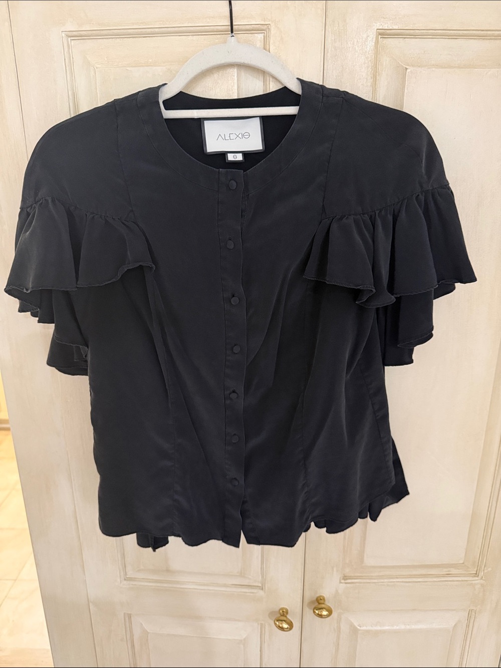 Alexis Black Ruffle Sleeve Button-Front Blouse